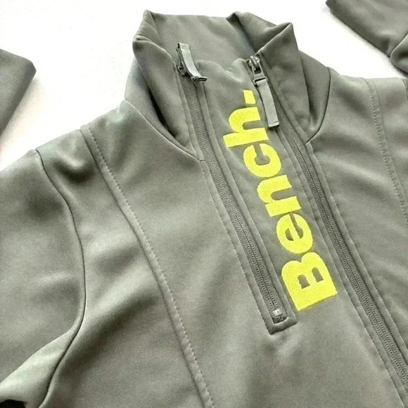 Bench Gray/Yellow Crop Neck Fleece Lined Thumb Hole Athletic Jacket Size M - Picture 4 of 14